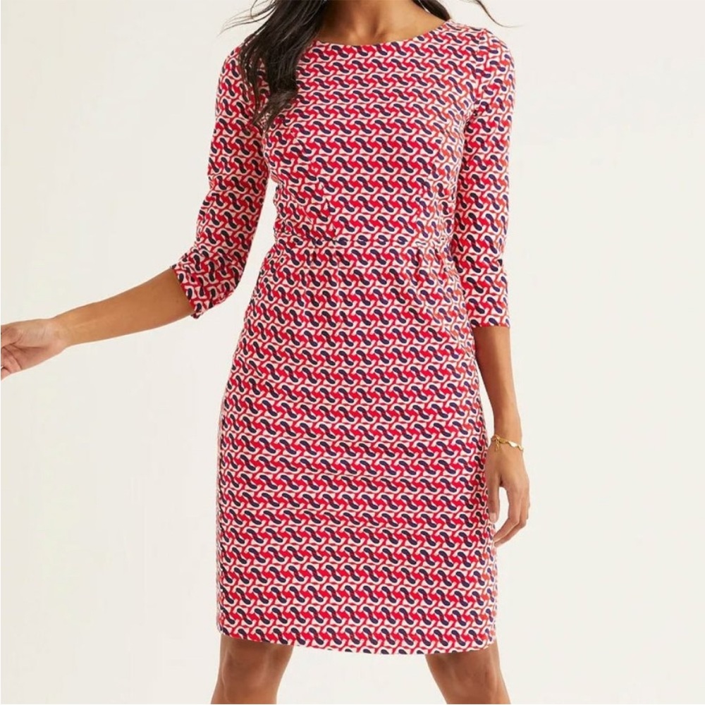 Boden Red and White Long Sleeve Dress